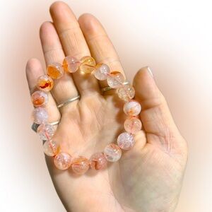 Genuine Fire quartz Gemstone Beaded Bracelet with Flash